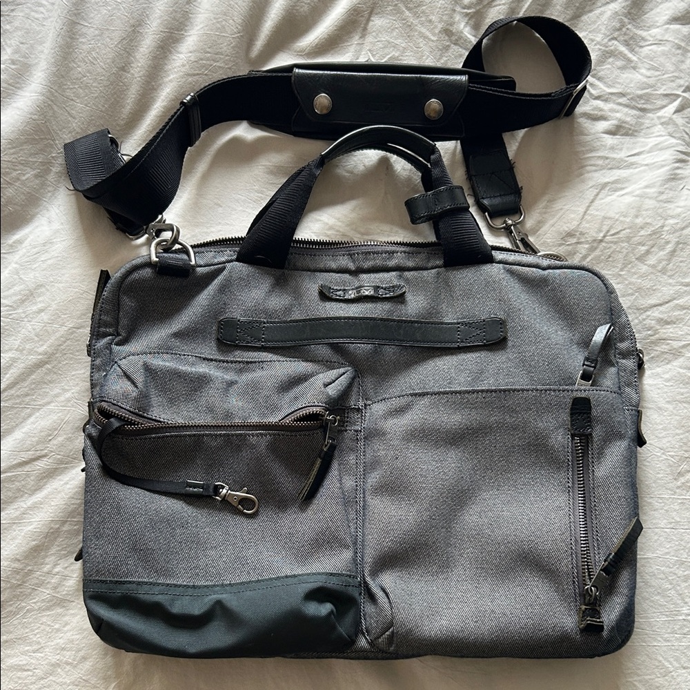 TUMI Dalston Acer Laptop Messenger Bag Gray Slim Travel Briefcase Shoulder Strap